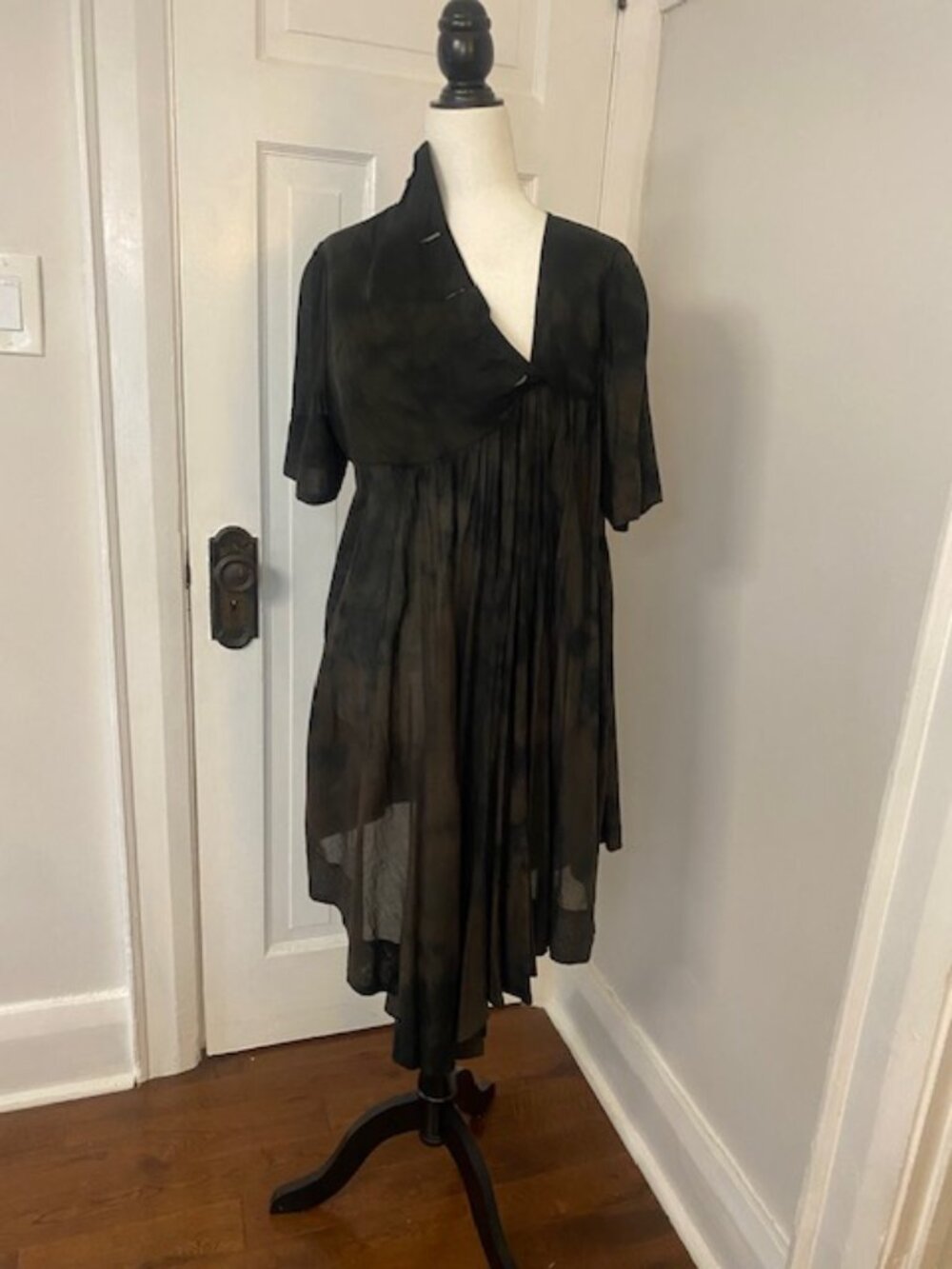 All Saints Asymmetric Dress 12 Black Brown Layering Cotton